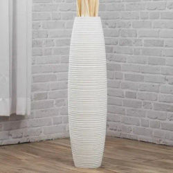 Leewadee Large White Home Decor Floor Vase – Wooden 28 inches Tall Farmhouse Decor Flower Holder for