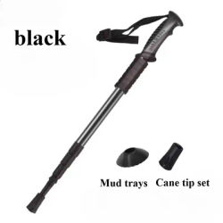 Anti Shock Trekking Pole Telescopic Folding Straight Handle Three-section Walking Hiking Crutches Walking Stick Outdoor