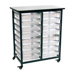 Luxor Mobile Bin Storage Double-Rack Unit with 16 Small Clear Bins MBS-DR-16S-CL