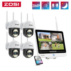 ZOSI 2K WiFi Security Camera System 12.5'' Monitor 8CH NVR Wireless CCTV System 3MP Pan/Tilt WiFi