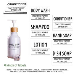 6/12PCS White Black Waterproof Lotion Label Stickers PVC Shampoo Conditioner Body Wash Bathroom Shower Soap Dispenser Labels