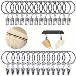 TEMU 30pcs Curtain Rings With Clips, Clips With Rings, Hangers Drapes Rings, Silvery Curtain For Living Room Office Home Decor
