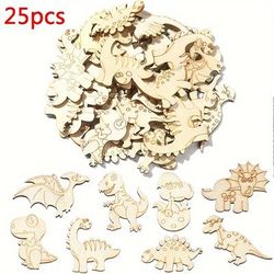 TEMU 25pcs Dinosaur Wooden Cutouts Set - Diy Paintable Crafts For Home Decor, Lightweight & Easy To Hang