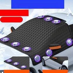 TEMU Magnetic Car , Pp Material, Windproof Straps, Mirror Sleeves, Anti-snow , Reflective Warning Safety Strips, Winter Vehicle Half Cover With Magnets