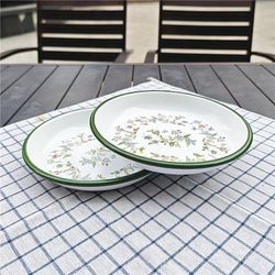 TEMU 2pcs21cm Enamel Retro Dinner Plate, Flat Bottom, Shallow Mouth, Flat Plate