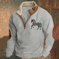 Per uomo Maglia Felpa con zip corta Nero Blu marino Marrone Grigio Mezza zip Blocco di colori Cavallo Patchwork Sport Outdoor Quotidiano Ferie Poliestere Vintage Essenziale Casual Autunno Inverno