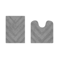 Hugo Collection 100% Cotton 2 Piece (17" X 24" | 20" X 20") Bath Rug Set by Brylane Home in Gray
