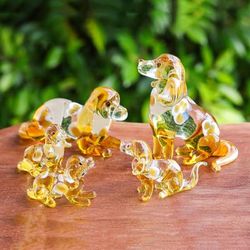 '5 Yellow Hand-Painted Handblown Glass Beagle Dog Figurines'