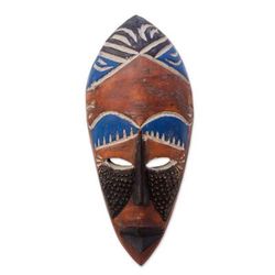 Rise and Conquer,'African Wood Wall Mask with Embossed Aluminum'