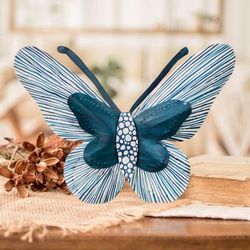 Flutter in the Wind,'Turquoise Blue Butterfly Steel Wall Art from El Salvador'