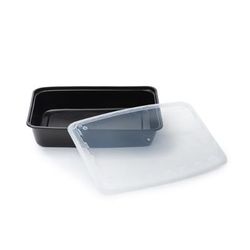 CuBE Packaging CR-1284B-V 84 oz Rectangular Container w/ Lid - Plastic, Black