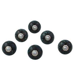 Floral Helpers,'Ceramic Brass Cabinet Knobs Floral Green (Set of 6) India'