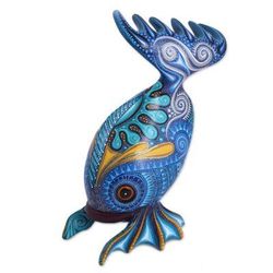 Fish Handstand,'Hand-Painted Wood Alebrije Fish Sculpture from Mexico'