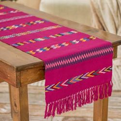 Route to the Garden,'Handloomed Striped Fuchsia Cotton Table Runner with Fringes'