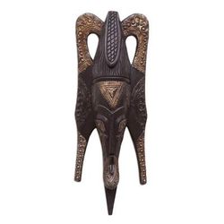 Butterfly Mask,'Ghana Wood Mask Hand Carved Black and Gold'