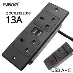UK Embedded Table Hidden Sockets 2 Outlets 13A 2500W AC110~260V with 2 USB 5v 2.1A Electrical Desktop Office Furniture Socket