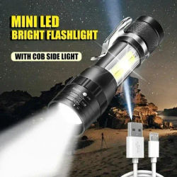 USB Rechargeable Mini Flashlight COB+XPE Portable Built-in Battery Zoomable Small Torch 3 Mode Camping Emergency Flashlights