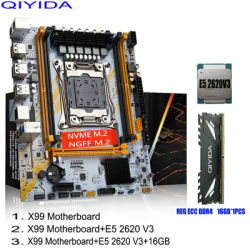 Qiyida X99 motherboard set LGA2011 3 Xeon E5 2620 V3 DDR4 16GB REGECC memory USB3.0 NVME M.2 NGFF WiFi SATA3.0 Server TPM2.0 K9S