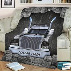 TEMU 1pc Custom Name Truck Design Flannel Blanket - Soft Hypoallergenic 100% Polyester, Tear-resistant Throw For Camping, Sofa & Office - Machine Washable Gift For Men, Husband, Truck Lovers