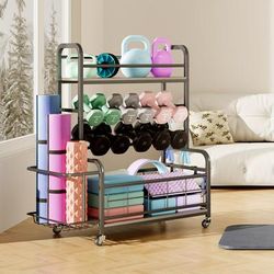 TEMU Homeiju Weight Rack For Dumbbells, Weight Rack For Home Gym, Home Gym Storage For Strength Training Stand With Wheels&hookssold