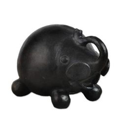 Jovial Elephant,'Black Ceramic Jovial Elephant Decorative Sculpture'