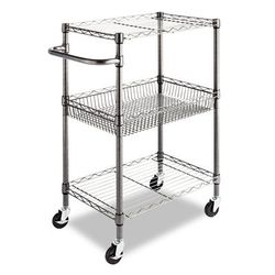 Alera SW342416BA Three-Tier Wire Cart with Basket, 28w x 16d x 39h, Black Anthracite