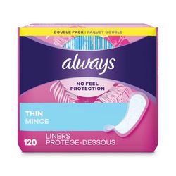 Always® 10796 Daily Panty Liners, Thin Regular, Unscented, 120 Per Box, 6/Case, 720 Total - Case of 6 PGC10796