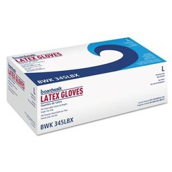 Boardwalk 345LBX General-Purpose Latex Gloves, Powder-Free, 4.4 mil, Large, Natural, 100/Box - Box of 100