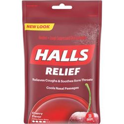 Cadbury Adams 62182 Halls Cherry Cough Drops, 30 Pieces, 12/BX - Box of 12