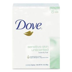 Dove CB613789 Sensitive Skin Bath Bar, 4.5 oz Bar, Unscented, 8 Bars/Pack, 9 Packs/Carton - Case of 72 DVOCB613789