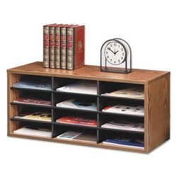 Fellowes 25400 Particle Board Desktop Sorter, 12 Compartments, 29 x 11.88 x 12.94, Medium Oak