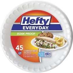 Hefty D28845 Foam Plate, 3-Section, Soak-Proof, 8-7/8", 45/PK, White - Pack of 45 RFPD28845