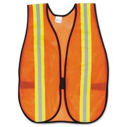 MCR Safety V201R Orange Safety Vest, 2 in. Reflective Strips, Polyester, Side Straps, One Size CRWV201R