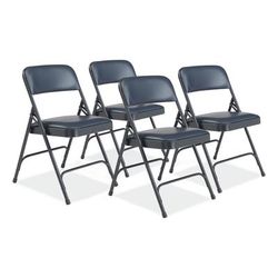 National Public Seating 1204 1200 Series Vinyl Dual-Hinge Folding Chair, Supports 500 lb, 17.75" Seat Ht, Dark Midnight Blue, 4/CT - Case of 4 NPS1204