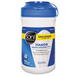 Nice-Pak P43572 Hands Instant Sanitizing Wipes, 6 x 5, White, 150/Canister, 12/CT - 12 Packs of 150