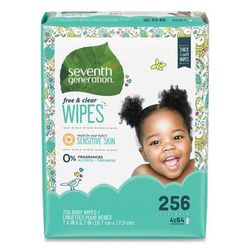 Seventh Generation 34219 Free & Clear Baby Wipes, Refill, Unscented, White, 256 Wipes per Pack, 3 Packs per Case, 768 Wipes Total - Case of 3 SEV34219