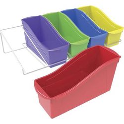 Storex 71125U01C Book Bins, W/ Rack, 14-3/10"Wx25-7/10"Lx7-1/4"H, Assorted STX71125U01C