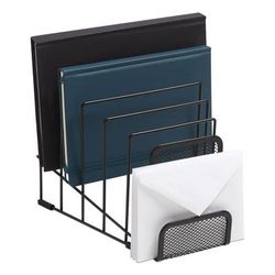 TRU RED™ 24402460 Metal Incline Sorter with Wire Mesh Mobile Device Holder, 6 Sections, 7.48 x 8.77 x 7.55, Matte Black TUD24402460
