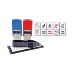 U.S. Stamp & Sign 4630 Stamp-Ever Stamp, Self-Inking with 10 Dies, 5/8", Blue/Red USS4630