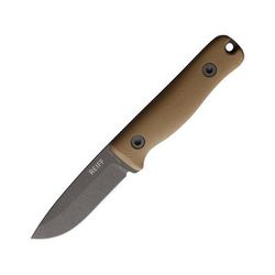 Reiff Knives F3 XC Fixed Blade Knife 6.75in Overall 3in Gray Cerakote CPM-3V Carbon Steel Drop Point Blade Coyote Tan G10 Handle Brown Leather Belt