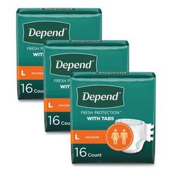 Depend Incontinence Protection with Tabs, 35" to 49" Waist, 16/Pack, 3 Packs/Carton (KCC35458)