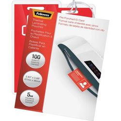 Fellowes 2 9/16" x 3 3/4" 5 mil Punched Laminated Pouch 100/Pack (FEL52016)