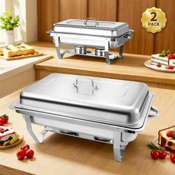 TEMU 2 Pack 9l Chafing Dish For Buffet, Premium Stainless Steel Food Warmer With Water Pan & Folding Stand - Parties, Banquets, And Kitchen Use