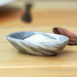 'Grey and White Natural Marble Catchall Hand-Carved in Mexico'