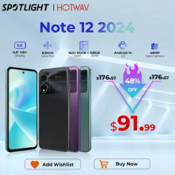 HOTWAV Note 12 2024 Smartphone 6.8'' Large Display Android 14 OS 16(6+10)GB 128GB Mobile Phone 48MP 5160mAh Ultra-Thin Cellphone