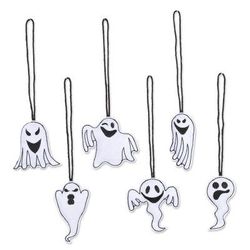 Spooky Ghosts in White,'White Wool Felt Ghost Ornaments from India (Set of 6)'