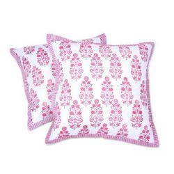 Mughal Blooms,'Pink and White Floral Pair of Cotton Cushion Covers'