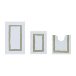 Hotel Collection 100% Cotton 3 Piece (17" X 24" | 20" X 20" | 21" X 34") Bath Rug Set by Better Trends in White Sage