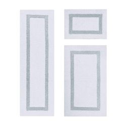 Hotel Collection 100% Cotton 3 Piece (17" X 24" | 24" X 40" | 20" X 60") Bath Rug Set by Brylane Home in White Blue
