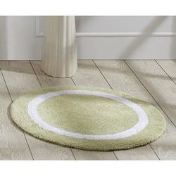 Hotel Collection 100% Cotton 30" Round Bath Rug by Brylane Home in Sage White